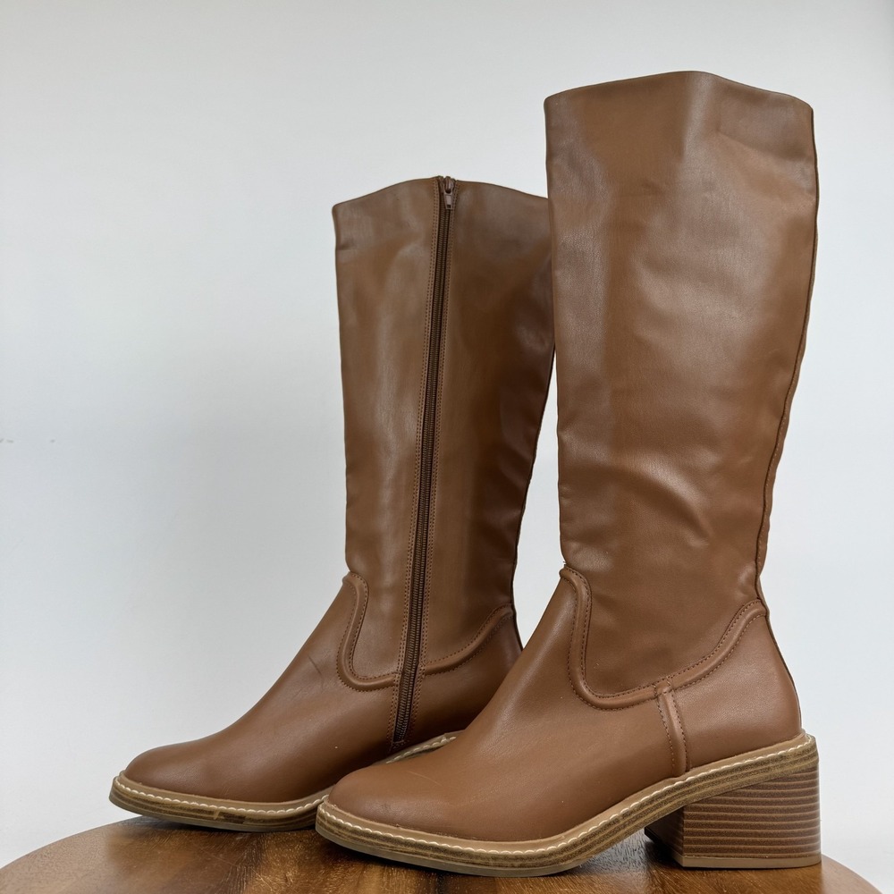 Womens Steven New York Calda Brown Faux Leather Knee High Riding Boots Size 9.5 - Picture 2 of 9